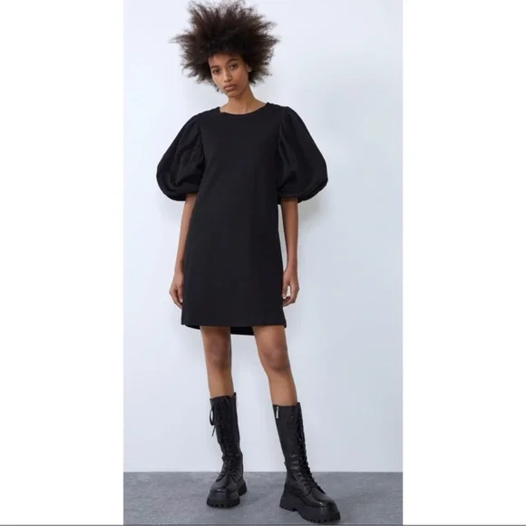 Zara | Dresses | Zara Puff Balloon Sleeve Dress New With Tags Black Size S  | Poshmark